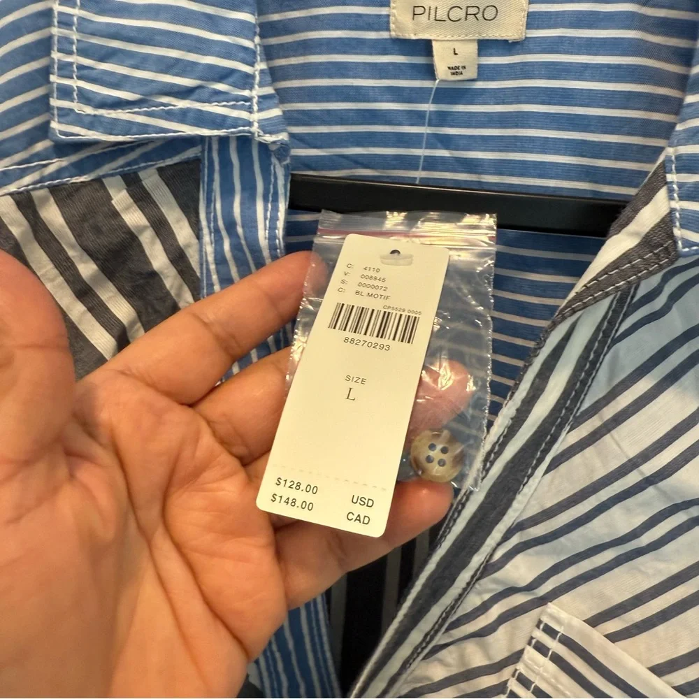 Pilcro Reworked Mixed Stripe Buttondown Shirt size L - Picture 5 of 12